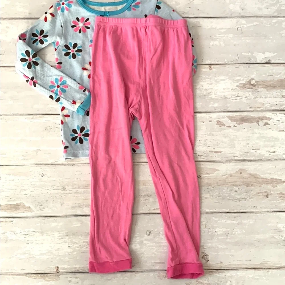 Carters 4T Girls Pajamas Set Kids Toddler Pjs Pink Blue Flowers Thermal Top